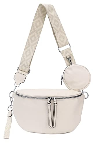 irisaa Umhängetasche Damen Crossbody Bag, 3 in 1 Schultertasche, Bauchtasche mit Reißverschluss, Verstellbarem breitem Gurt, Handtasche für Männer Frauen, DKB, Beige, Einheitsgröße, ZL53096_01_BG_afn