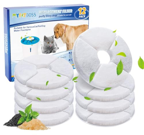 MyfatBoss 8 Filtre Fontaine Eau Chat pour 3L Fontaine Chat, Filtres de Rechange pour Fontaine à Eau Chat, Filtre à Eau Chat Accessoire
