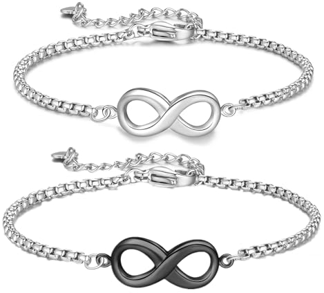 Jbniuay Geschenke für Frauen/Männer - Partnerarmbänder,Infinity armband paar 2 - Edelstahl Schwarz Silber Armband Paar,Armband Liebe Freundschaft Geschenke für Damen Herren