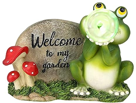 Frosch Deko,Solar Gartendeko für Draußen, Solar-Garten-Frosch-Statue, Frosch-Gartendekoration mit LED Solar Ball, Gartenstatuen Frosch Garten Solarleuchte Frosch Gartendeko Figur Geschenke 20.5CM