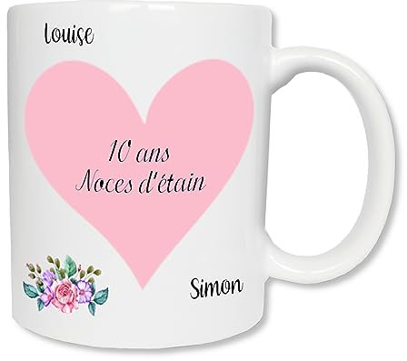 Mug personnalisé anniversaire de mariage - Idée cadeau amoureux - Couple Saint-Valentin