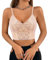 Segreto Damen Glitzer Pailletten Tanktop Ärmellos Spaghettiträger Sexy Crop Top Trägertop Festival Party Club Beige Camisole