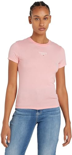 Tommy Jeans Donna T-Shirt Maniche Corte Slim Logo Scollo Rotondo, Rosa (Ballet Pink), XL
