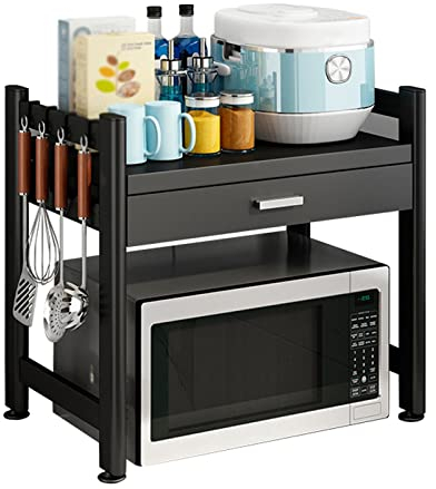 Soporte for Horno Microondas Sobre Encimera,estantería for Microondas Cocina De Rejilla Del Horno, Estante De Almacenamiento De Cocina De Metal, Rejilla for Microondas Con Cajón,negro Estante de Micro