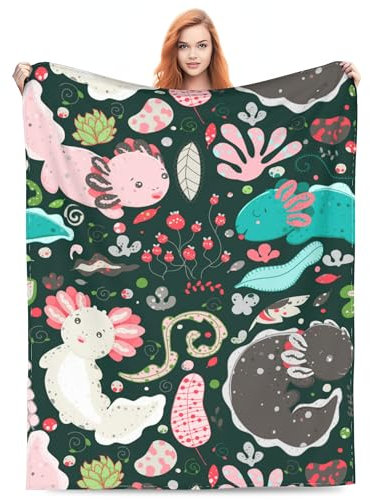 VODRM Niedliche Axolotl-Decke, Geschenke für Erwachsene und Kinder, für Wohnzimmer, Bettwäsche, Couch, weich, warm, leicht, gemütlich, bunt, Axolotls-Überwurfdecken, Weihnachtsdekoration, 101,6 x 127