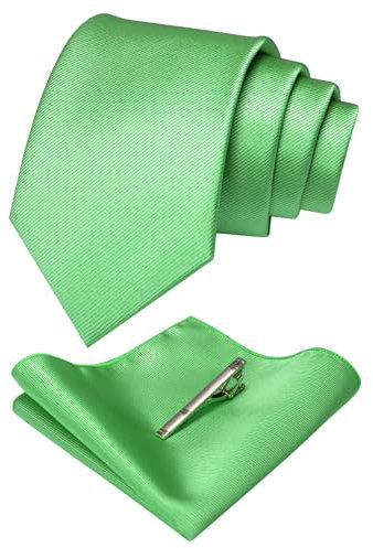 JEMYGINS Cravate Homme en Soie et Pinces à cravate Carre de poche Set Vert clair clair