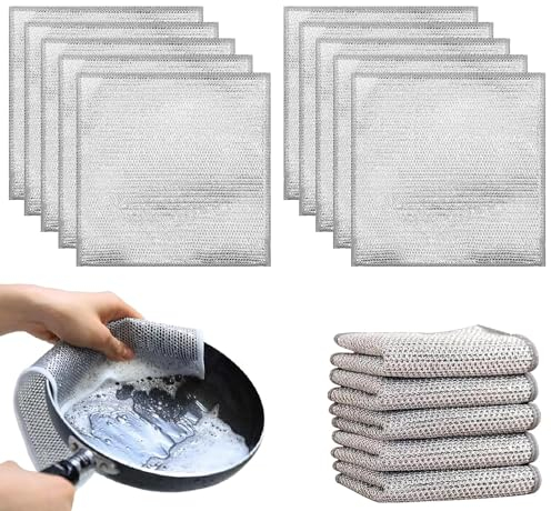 10 Reinigungstücher, Putztücher Küche, Draht-Geschirrtücher, Draht-Geschirrputzlappen, Reinigungsdraht-Geschirrtücher, Geschirrspüllappen für Nass und Trocken, Draht-Geschirrspültuch, für die Küche