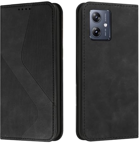 Mo-Somnus Funda para Motorola Moto G54, Funda Carcasa de Cuero para Moto G54, Premium Cuero Billetera Flip Protectora Carcasa Magnético con Cáscara de TPU, Ranura para Tarjeta (Negro)