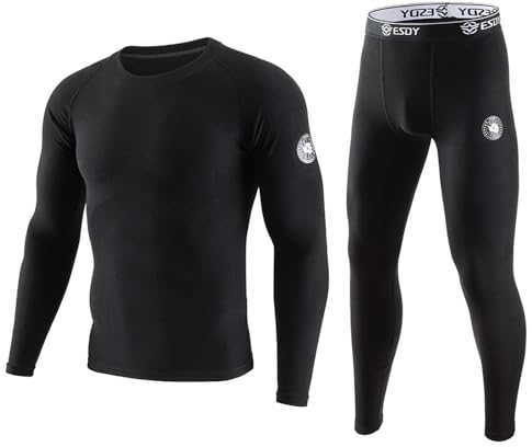 KONG JIMFAN Thermo Unterwäsche Set Latzhose Skihose 158 Trainingshose Herren Kurz Unterziehrolli Herren Langarm Ski Shirt Herren Langarm Strumpfhosen Herren Winter(Schwarz,S)