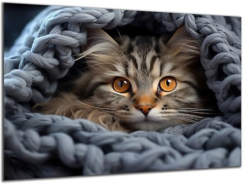 Munera Design - Bild 56x84 - Katzen-Bilder Katze in Decke - Wand-Bilder Wohnzimmer