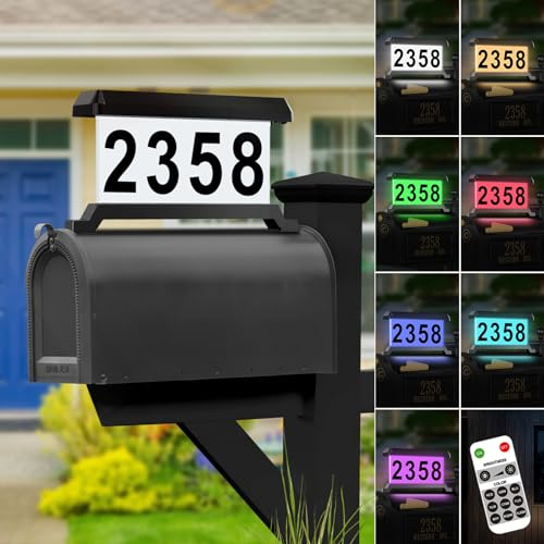 TYNLED Mailbox Numbers for Outside, RGBW Color Changing House Address Numbers for Mailbax Waterproof Solar Address Sign Mailbox Number Plaque with Remote Control