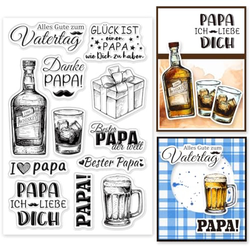 GLOBLELAND Deutschen Sprüchen Klare Stempel Vatertag Mit Für DIY Scrapbooking „Danke, DAD“ Deutsches Wort Silikonstempel Transparente Stempel Und Siegel Zum Basteln von Karten Geburtstag des Vaters