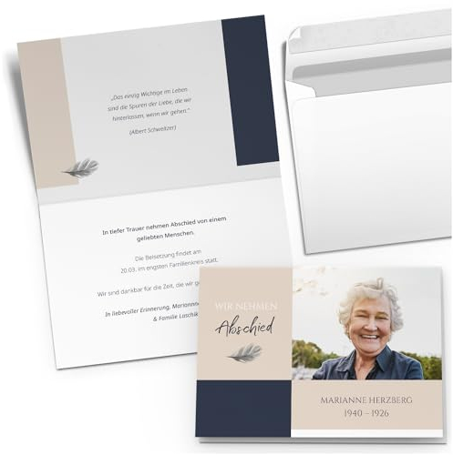 10x Einladung Beerdigung und Trauerfeier PERSONALISIERT | INDIVIDUALISIERT mit Text Foto und Umschlägen Klappkarte stilvoll hochwertig Karten Motiv 03