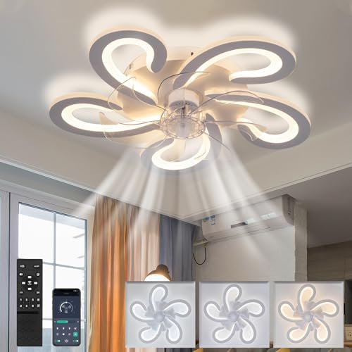LXTEDJ Moderna LED Ventilador Techo con Luz, Lámpara Ventilador Techo con Luz y Mando a Distancia 6 Velocidades Reversible Silencioso con Temporizador para Dormitorio Cocina Escalera Pasillo Oficina