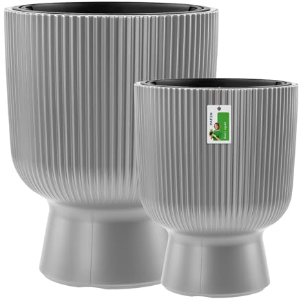 PAFEN Kunststoff Blumentöpfe auf einem Bein - Set 2 Großen 36 cm und 50 cm - Elegant Blumenkübel Übertopf Pflanztopf Pflanzkübel Für Innen Und Balkon Garten Pflanze | Hellgrau