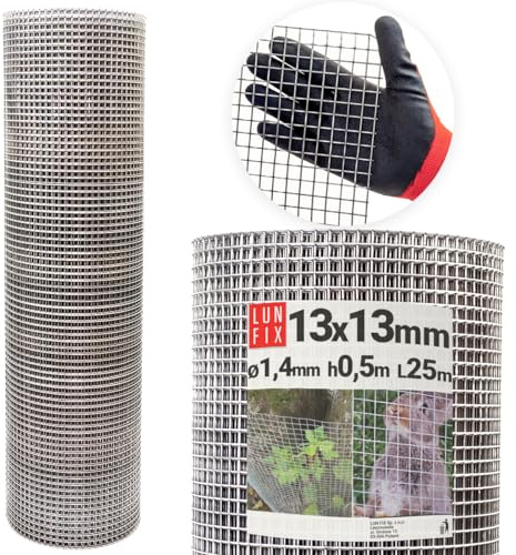 Drahtgitter feinmaschig 13x13 mm 1,4 mm 0,5x25 m 50x2500 cm Wühlmausgitter | Kaninchendraht Hasendraht Mäusegitter Volierendraht Rödeldraht Kaninchenzaun Metall Hasengitter Gitter