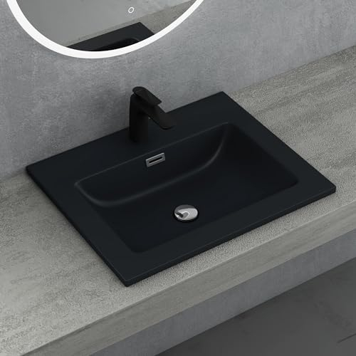 doporro Lavabo Empotrado Antracita Mate Baño 60x48x14 cm Lavamanos Rectangular de Mármol Fundido Colossum02