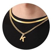 Kette Herren Kette mit Buchstaben A-Z Silber Gold Schwarz Buchstaben Kette Edelstahl Anhänger Halsketten Doppelkette Necklace Men 18+20 Inches Abschluss Geburtstage Geschenke für Männer (Gold K)