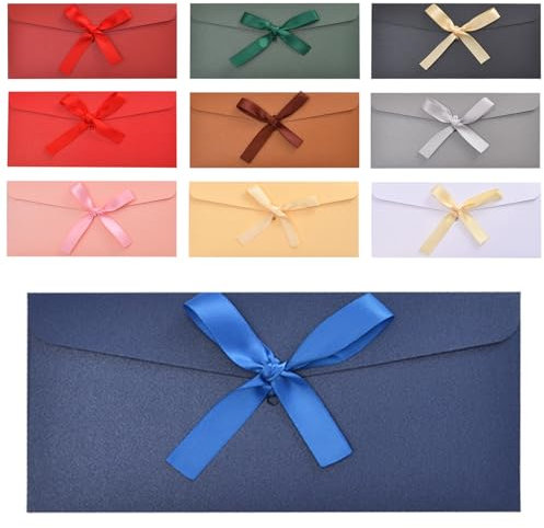 SenaiMy 10 Stück Briefumschläge Bunt,Fliege Umschlag Lang Farbige Briefumschläge Perlglanzpapier Schleife Grußkarten und Einladungsumschläge für Hochzeiten, Feste, Einladungen, Weihnachten (22 x 11cm)