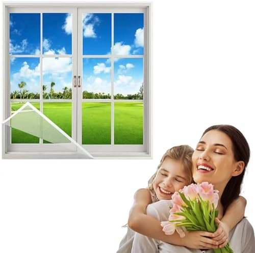 135 x 145 cm DIY Fenster Fliegengitter, Fiberglas-Fenstergitter, abnehmbares Fensternetz für die meisten Fenster
