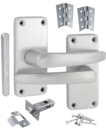 Betley Butterfly Aluminium Latch Handles Modern Internal Straight Lever Door Handle Pack 64mm Tubular Latch Butt Hinges Set Satin Silver
