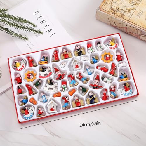 Adornos de Navidad, 48 Piezas Figuras de Madera en Miniatura para Árboles de Navidad, Decoraciones Colgantes para Árbol Navideño
