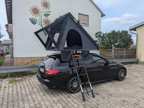 Dachzelt Autodachzelt Zelt Auto Alu Hardcase Schwarz/Grau LED, Träger mit optionalem Sonnensegel (Dachzelt + Sonnensegel)