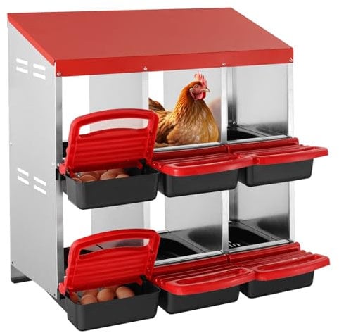 VEVOR Legenkasten, 6 Abteile, Legkammer 796 x 525 x 790 mm, Stabiler und korrosionsbeständiger Nistkasten aus Metall, Bodenlöchern und Ruheplattform, Passend für Verschiedene Hühnerrassen