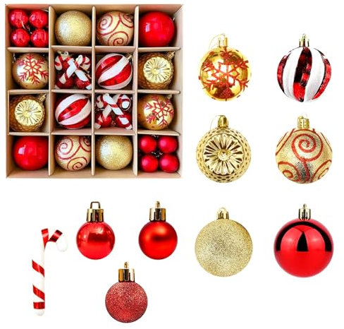 40 Pcs Xmas Tree Decorations with Red and Gold Baubles, Christmas Tree Ornaments with Lanyard for Wedding, Birthday Party