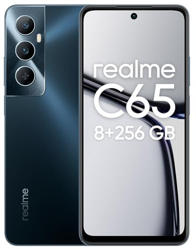 realme C65 Smartphone Android, Móvil 4G, Pantalla Eye Comfort de 6,67'', 16GB Dynamic RAM, 256GB ROM, Cámara AI de 50MP, G85 MediaTek Helio, Batería 5000mAh, Negro
