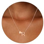 AFSTALR Rose Gold Initial Necklace for Women Stainless Steel R Letter Name Necklace with Tiny Heart Pendant Personalised Necklaces Jewellery Birthday Gifts for Women Girls