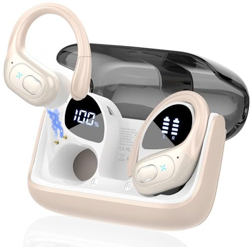 STECEi Kopfhörer Sport, 2025 in Ear Kopfhörer Kabellos Bluetooth 5.4 mit HD Mic, 75Std HiFi Stereo Bluetooth Kopfhörer mit Ohrhaken, Comfort Fit, IP7 wasserdichte Ohrhörer für Sport, Kamel