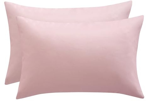 RUIKASI Pink Pillow Cases 2 Pack - Rose Pink Plain Pillowcases with Envelope Closure Breathable Premium Brushed Microfiber Set of 2 Pillow Covers Standard 50x75 cm