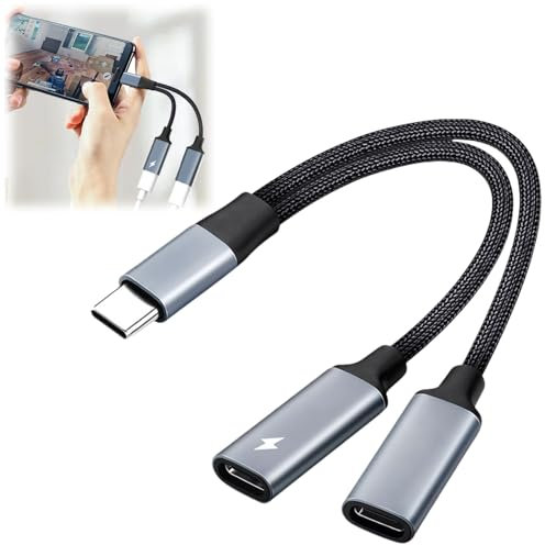 USB C Splitter,USBC Splitter 2 Port,USB-C Male to 2USB-C Female Cord Converter,UCB-C Sp-litter 2 Port Charging,2 In 1 Multifunctional UCBC Sp-litter,USBC Double Adapter Compatible With PC Laptop