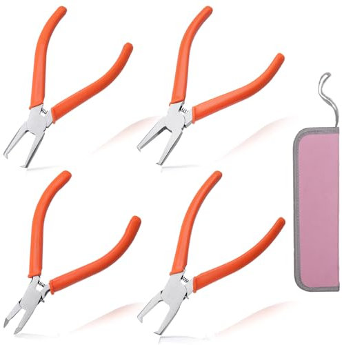 LEONTOOL 4PCS pequeños conjuntos de pinzas rasantes, cortador de punta de ingeniero inclinado de 38 y 90 °, pinza de corte de nariz larga ultra afilada para modelos de fabricación de joyas