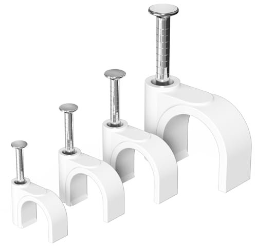 Jadaol Cable Clips with Nails, 400 Pack Cord Wire Clips (5mm 6mm 8mm 10mm), Nail-in Round Cable Tacks for Ethernet Cable, Coaxial, TV, Speaker, Electrical Wire, White