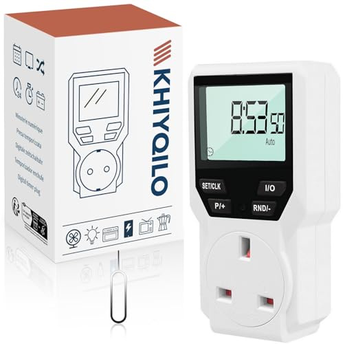 Digital Plug Timer Socket – Programmable Timer Switch with 18 ON/Off Programs, Random & Countdown Modes, Energy-Saving Electric Plug for Lights, Appliances & Security, Indoor (230V, 13A, 2900W)