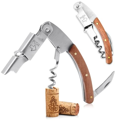 Vlecexs Sacacorchos de Camarero, 2 Pcs Sacacorchos Profesional con Abrebotellas y Cortacápsulas, Accesorios De Vino