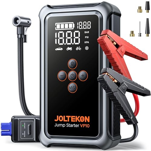 Joltekon 5000A Booster Batterie Voiture avec Gonfleur 150 PSI, Démarreur Batterie Voiture (Tous Gaz ou 10,0 L Diesel), 12V Jump Starter avec 5 Modes d'inflation, 3 Modes LED, Écran, Démarrage Forcé