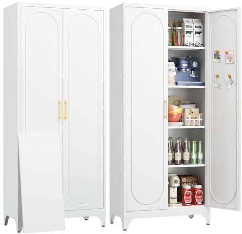 TIMELESS PIECES Metallschrank Aktenschrank 5 Ebenen 190 x 80 x 40 cm Weiß | Stahlschrank mit 4 verstellbaren Einlegeböden Aufbewahrungsschrank mit 2 Türen Mehrzweckschrank für Schule Haus Büro Garage