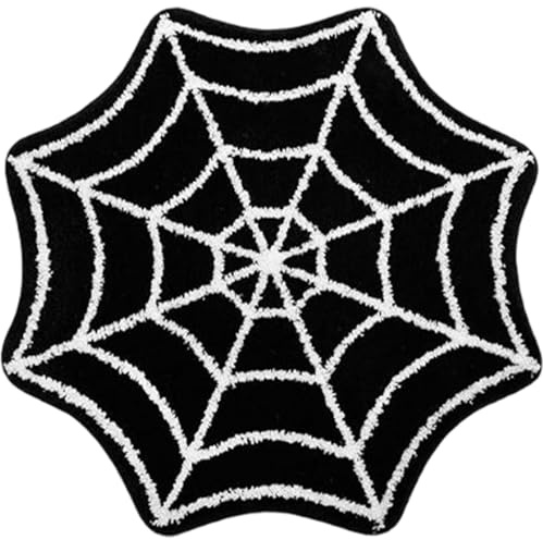 Joygoodta Gothic Teppich Halloween Dekor Spinnennetz Nicht-Schlupfbad Matte 27 Zoll Cartoon Schwarz weiße Bad Teppich Badezimmer Matte Plüsch für Zuhause Gothic