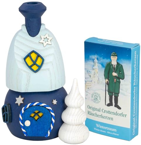 Seiffener Volkskunst | Räucherhaus aus Holz 13 cm | Frühling Sommer Herbst Winter | Winternacht mit Sternen