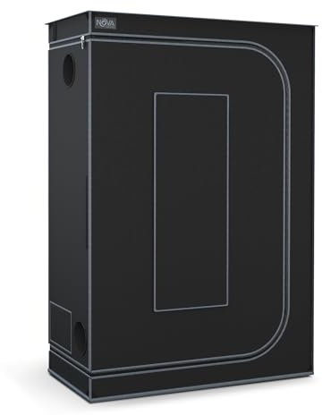 NovaGrove Growzelt 120x60x180cm, Growbox mit 1680D robuster & wasserdichter Außenschicht, hochreflektierender Aluminium-Innenbeschichtung, Grow Tent mit großem Sichtfenster & Bodenwanne, A12 (Schwarz)