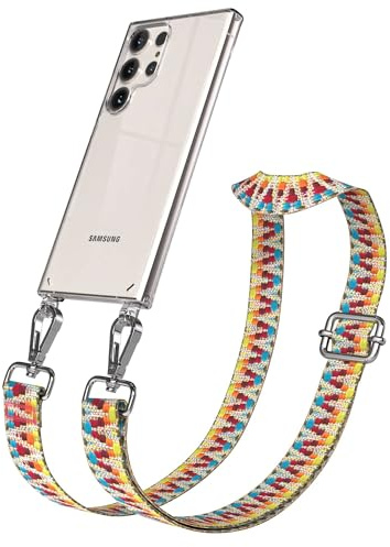 EAZY CASE Handykette - Verstellbares Taschenband kompatibel mit Galaxy S23 Ultra, Schulterriemen, Handykordel mit Silikon Hülle, Umhängetasche, Regenbogen Silber