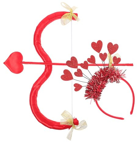 HANABASS Valentinstag Kostümset Pfeil und Bogen mit Rotem Herz Stirnband Cosplay Accessoire für Frauen Party Requisite