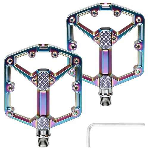 Fahrradpedale MTB Flat Pedale 9/16 Zoll, CNC Aluminium Fahrradpedale mit 4 Abgedichtete Lager, rutschfeste Plattformpedale mit Pins & Cr-Mo Achse, Pedale für Mountainbike, BMX, Rennrad, Trekking