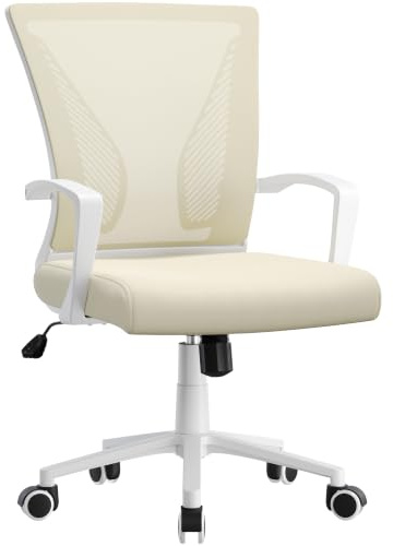 Yaheetech Chaise Bureau Ergonomique Inclinable à roulettes Pivotantes Beige | Fauteuil d'Ordinateur en Maille avec Soutien Lombaire Intégré, Charge 136kg, Montage 15min, Idéal pour Télétravail ou Étude
