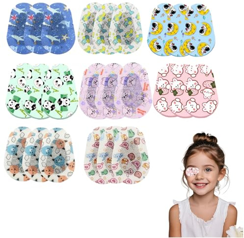 Lot de 24 Bandes Oculaires Jetables Colorées pour Enfants - Eye Patch Respirants et Confortables en Coton Non Tissé Sans Latex - 12 Styles avec Blocage de Lumière pour Port Facile et Protection