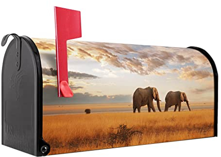 banjado® Amerikanischer Briefkasten - US Mailbox/Letterbox mit Motiv Elefanten 51x22x17cm - Postkasten Stahl aus Amerika – Briefkasten amerikanisch pulverbeschichtet
