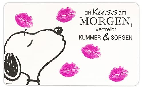 The Peanuts Brettchen Snoopy Collection - Ein Kuss am Morgen vertreibt Kummer und Sorgen Frühstücksbrettchen aus Resopal 23,5 x 14,5 cm